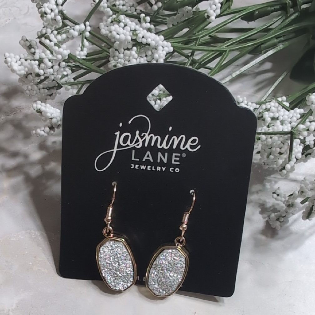 New Jasmine Lane Goldtone Druzy Silver Sparkle Earrings